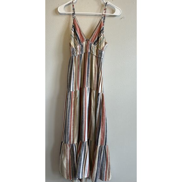 Angie Boho Stripe Tiered Maxi Dress Long Cutout Smocked Fairy Hippie Festival M - Picture 12 of 12